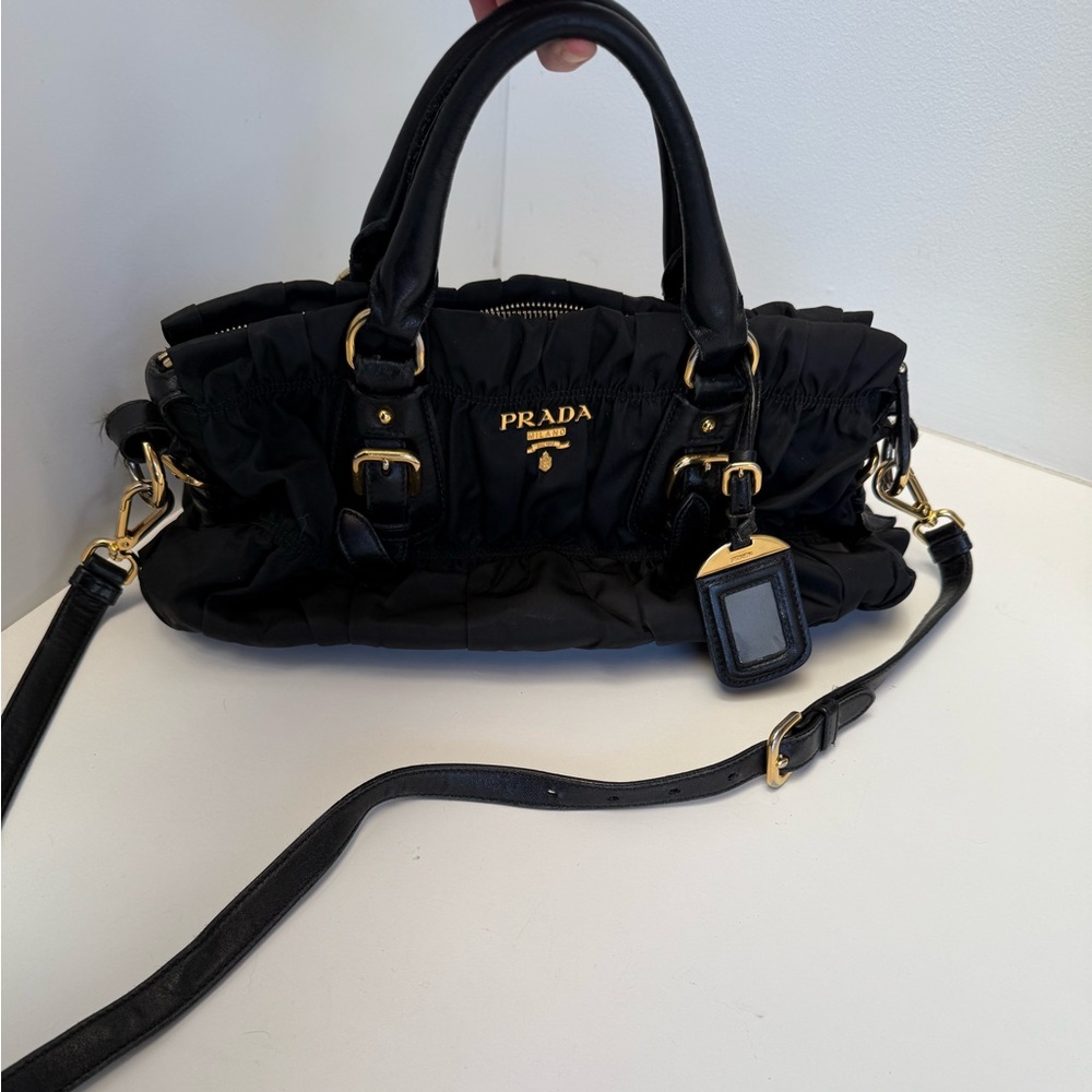 Prada Black Shoulder Bag with Gold Accents